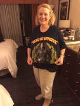 Gretchen wearing her new Weird Al concert t-shirt